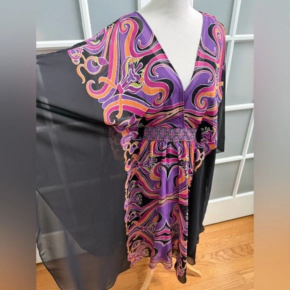 VTG I.C.E. Boho Black Dress & Kaftan Resort Evening Cover Up Set 2pc Size 18W - Picture 11 of 15